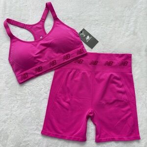 NEW BALANCE Pink Sports Bra & Biker Shorts Set--XL